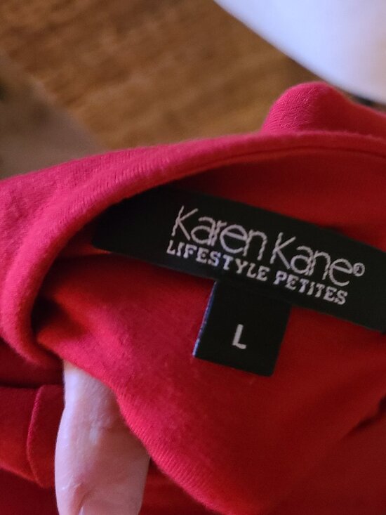 VTG Karen Kane Women's Long Sleeve Red Top Ruched Sides Lined Stretch SZ L USA - Picture 5 of 5